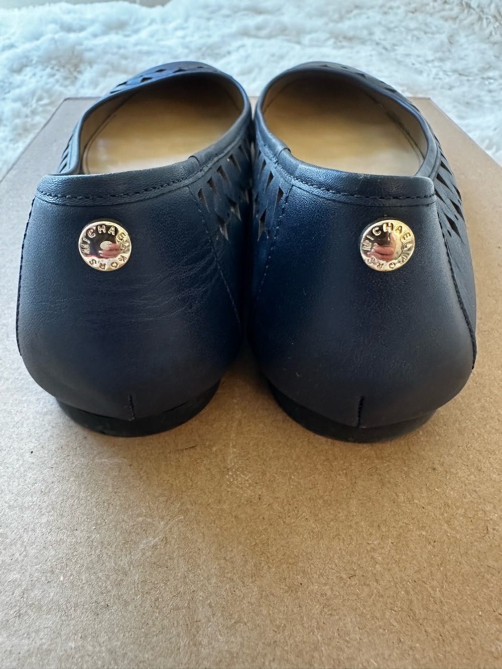 Michael Kors Sunny Navy Leather Ballet Flats Laser Cut Women’s Size 7.5 Shoes - Picture 7 of 9